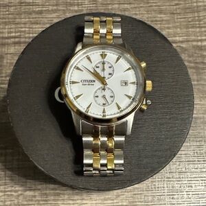 Citizen CA7004-54A Eco-Drive Chronograph Two-Tone Watch White Dial, 43mm